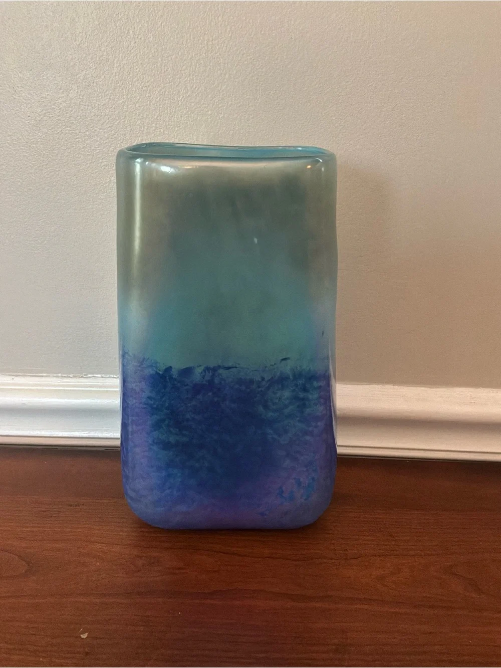 9” Teleflora Contemporary Glass sky Blue  Turquoise Aqua Rectangle vase